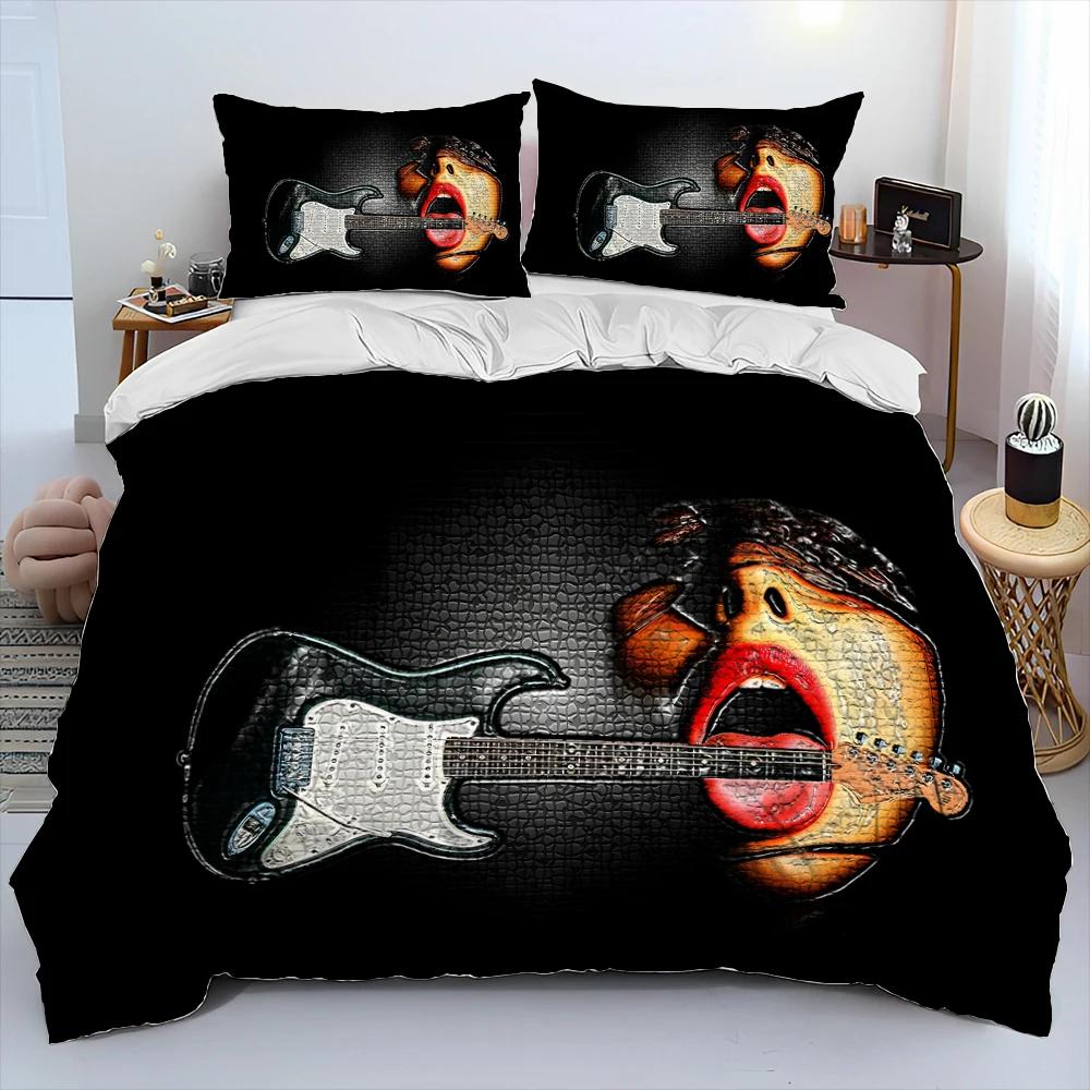 3D Klassische Gitarre E-Gitarre Bettdecke Bettwäscheset, Bettbezug Bettset Steppdecke Kissenbezug, King Queen Size Bettwäscheset EU Twin(135x200cm)