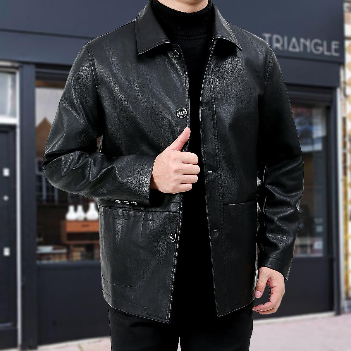 Lederjacke Herren Frühling und Herbst Neuer Trend Ruffian Handsome Stiff Casual Slim Lederjacke Herren Frühling und Herbst Lederjacke 5XL schwarz