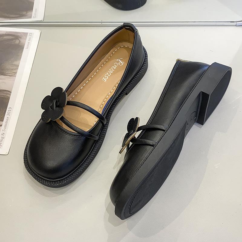 Bequeme Mary-Jane-Schuhe für Damen, klobige Schuhe, PU-Leder, runde Zehenpartie, flache Schuhe mit rutschfestem Riemen, Loafer, lässig, elegant, Party, Schule, Arbeit, Schuhe für Frauen 39 schwarz