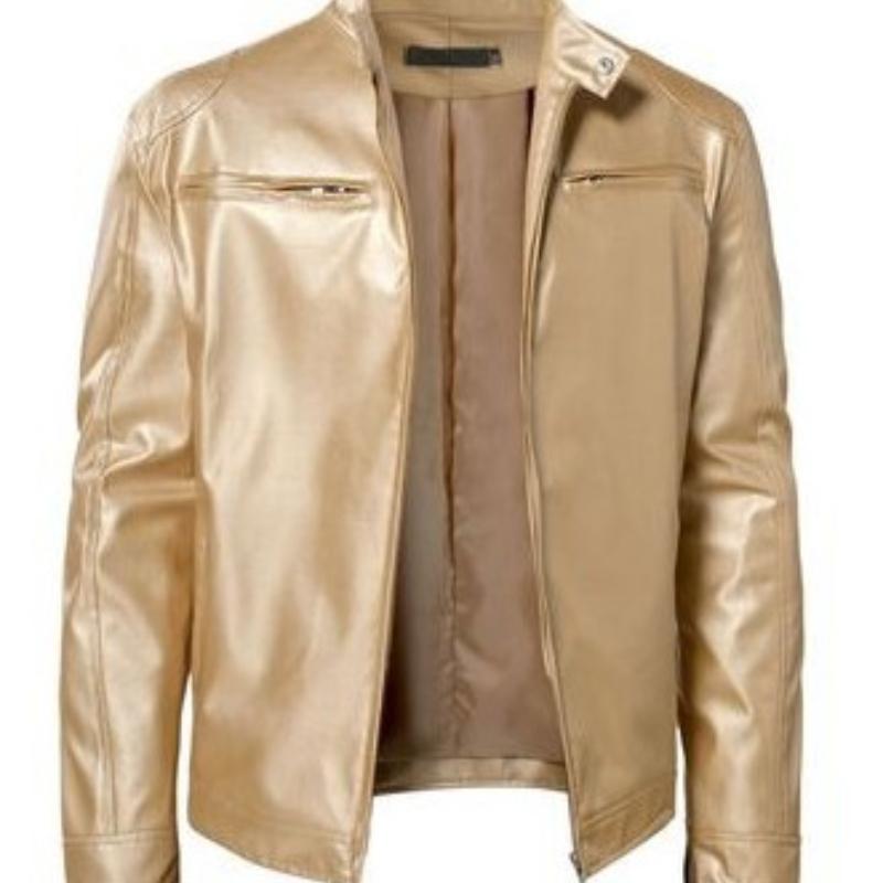 Herrenjacke mit Stehkragen, durchgehendem Reißverschluss, Brusttaschen und verstellbaren Bündchen M gold