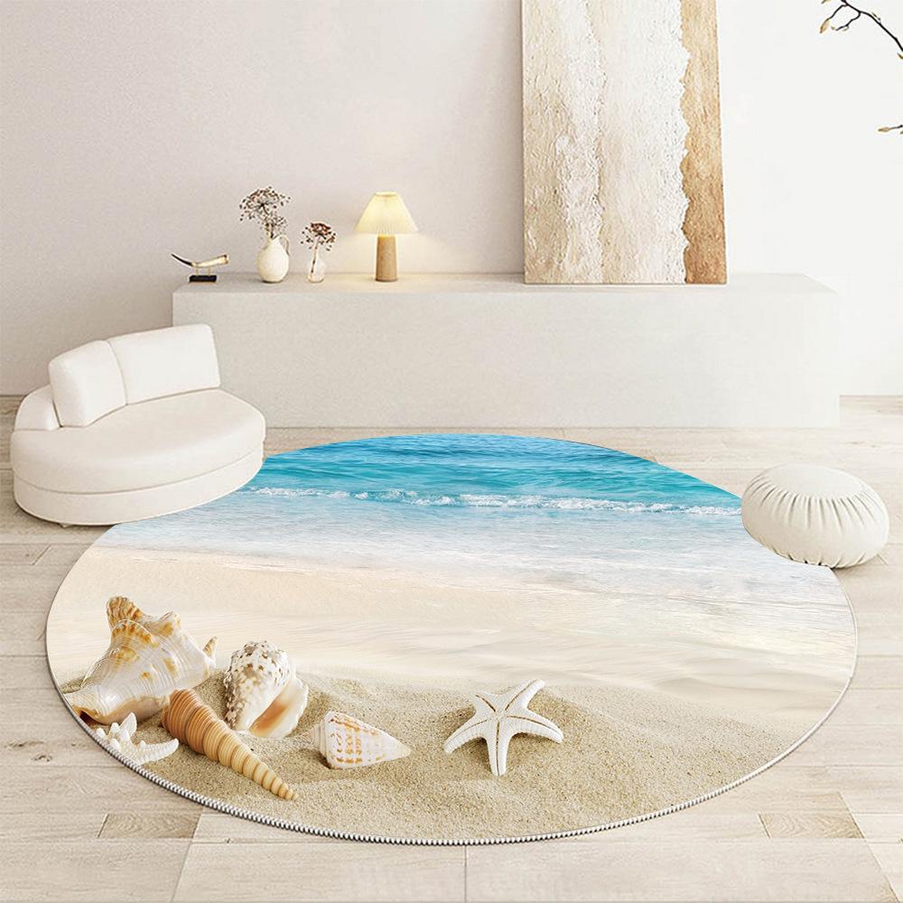 Luxuriöser Strand, malerisches Meeresmuster, runde Form, Fußmatten, Küche, Flur, Läufer, Teppich, Schlafzimmer, Wohnzimmer, weicher Teppich, rutschfester Teppich 100X100cm