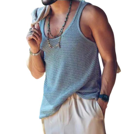Männer Weste Sexy U Neck Atmungsaktive Männer Sommer Tank Top Reine Farbe Männer Weste Männer Tank Top Männer Bekleidung M himmelblaue