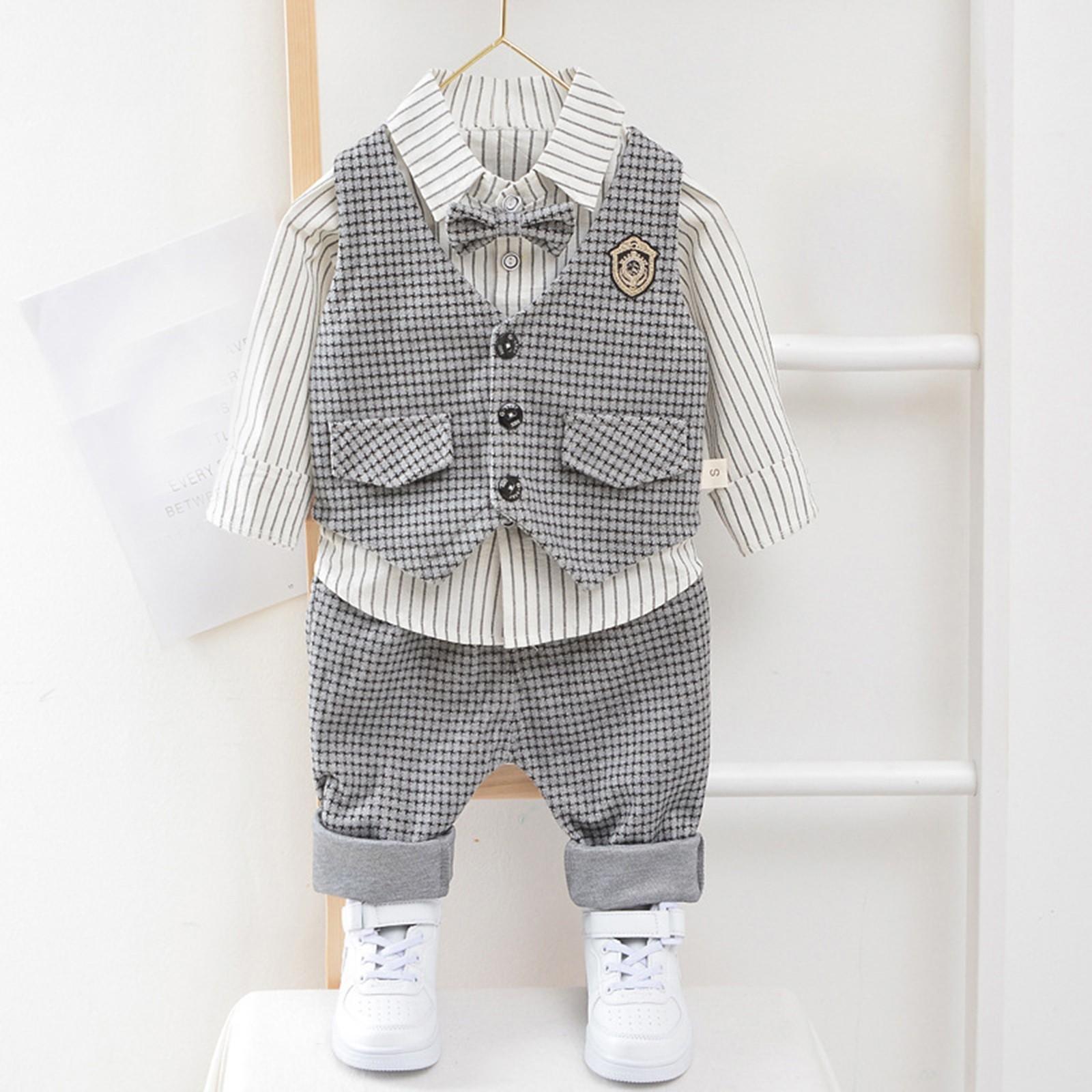 Modischer Anzug für Jungen, dreiteiliges Set für abgehende Babys und Kinderkleidung 110 gray