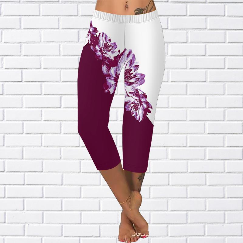 Hosen Sommer Gelb Schmetterling Kurze Leggings Abgeschnitten Skinny 0Hosen Plus Size Leggins Damen Weiße Stiefmütterchen Hosen Abgeschnittene Hosen Für Frauen 3XL violett