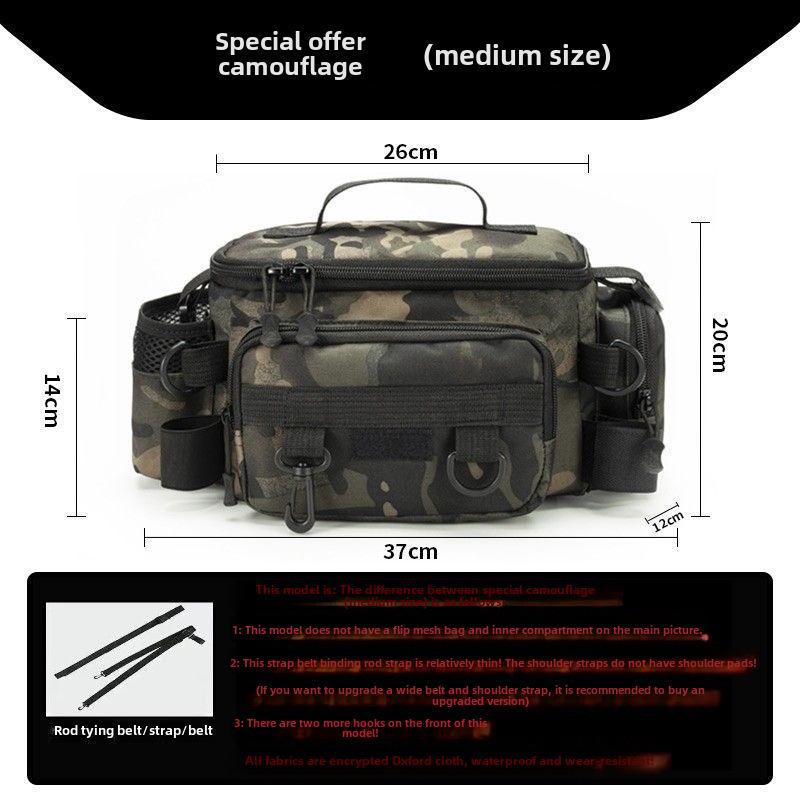 Wasserdichte multifunktionale Hüft- und Umhängetasche für Angelausrüstung mit großem Fassungsvermögen und Stauraum für Angelruten medium