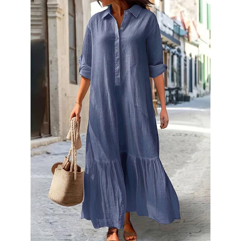 Sommer Baumwolle Leinen Frauen Kleid Schwarz Lose Langarm Hemd Kleider Weibliche Sommer Casual Oversize Elegante Kleidung Damen L königsblau