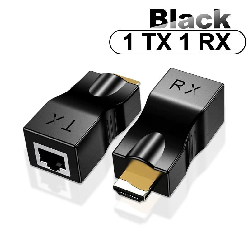 4K HDMI-kompatibler Extender RJ45-Ports Bis zu 30m Über CAT6 5E Netzwerk Ethernet LAN TX RX Adapterkabel HDTV zu RJ45 für DVD PS4 schwarz