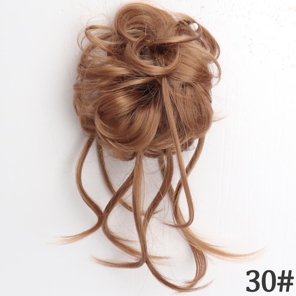MISS WIG Synthetisches, unordentliches, lockiges Haargummi mit Gummiband, Schwarzgold, synthetische Hochtemperaturfaser, Dutt-Haarteile für Damen 8 cm brown