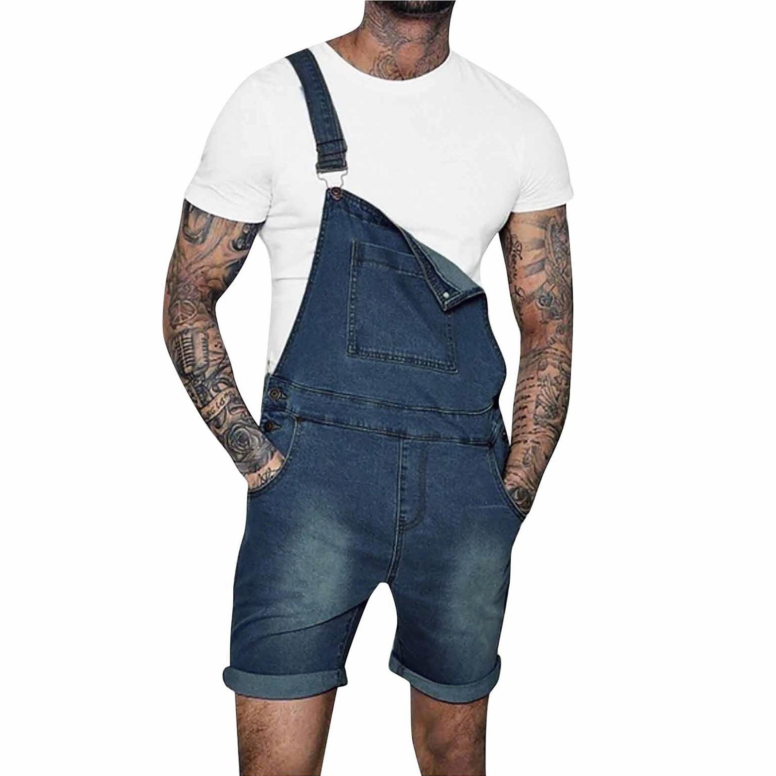 Herren Jeans-Overall mit mehreren Taschen, Overall, Streetwear-Overall, Hosenträgerhose M hellblaue