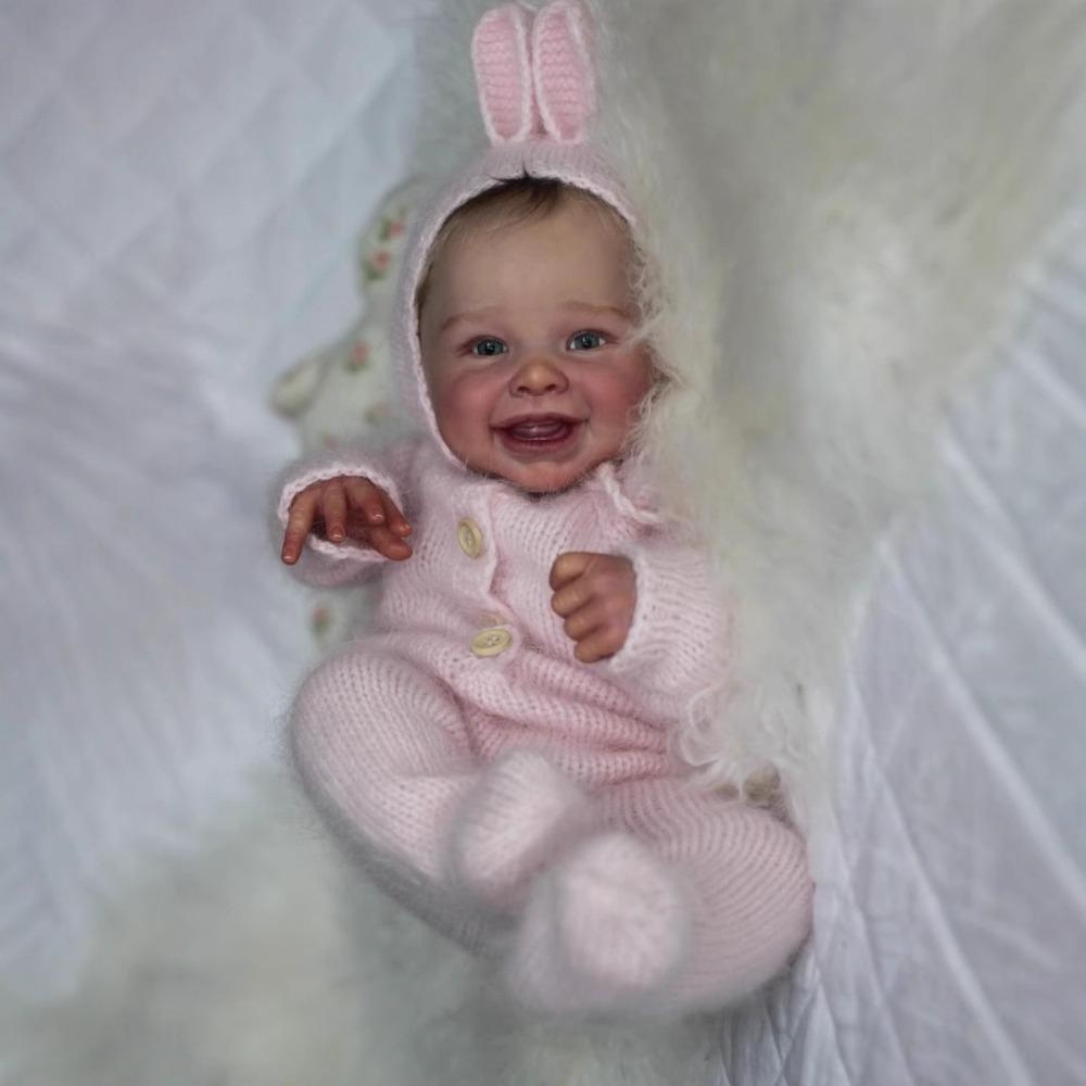 Soft Touch 20'' 50cm Stoffkörper Reborn-Puppe Harper Realistisch Aussehend Glücklich Lächelnd Simulations-Babypuppe Niedliche Lebensechte Wiedergeburtspuppen für Kinder Spielhaus-Spielzeug cloth body