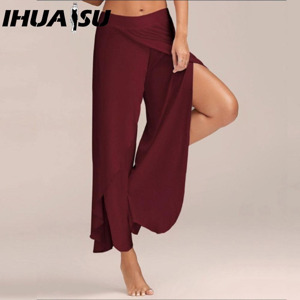 IHUASU 10 Farben Damen Palazzo Boho Weitbein Hose Chiffon Rock Schlaghose Yoga Hose Übergröße M