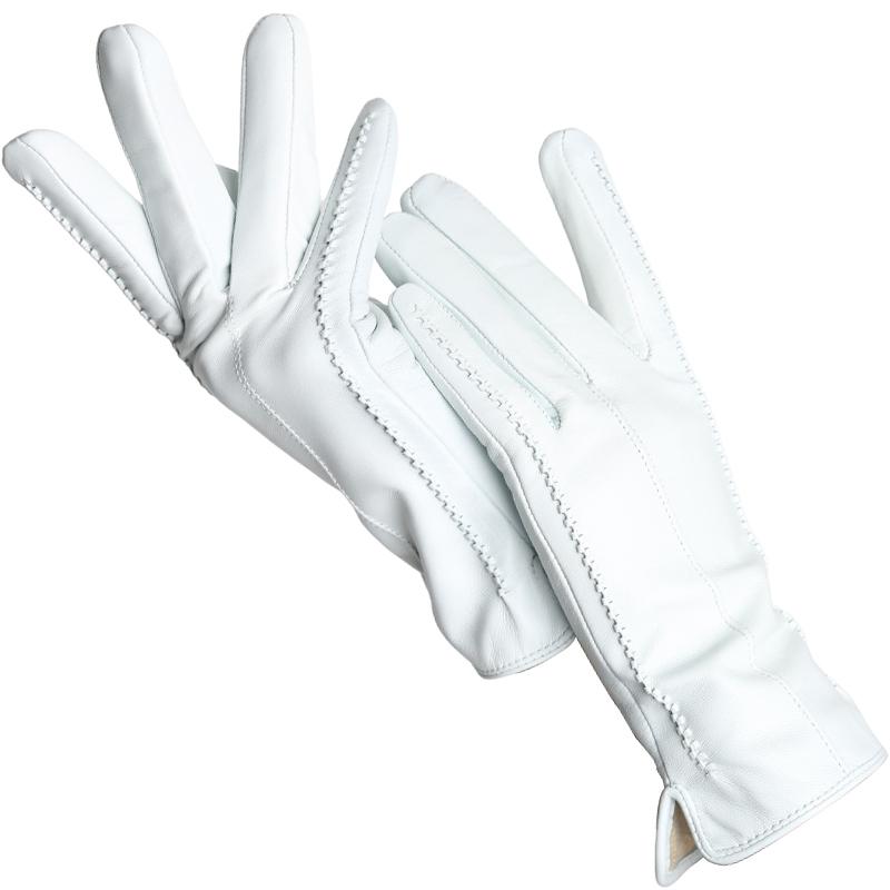 Mode Damen Handschuhe Farbe Schaffell Winter warme dünne Touchscreen Handschuhe hohe Qualität 8 weiß