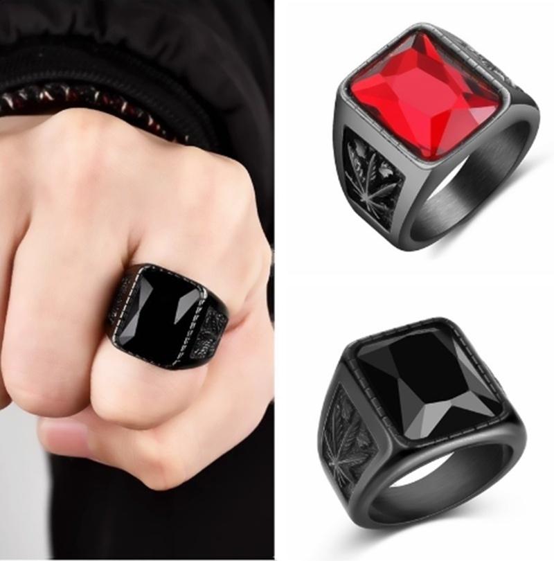 Herren Ring Hip Hop Farbe Schwarz Ring mit schwarzen/roten Kristallsteinen Rock Mode Herrenschmuck für Männer 13 rot
