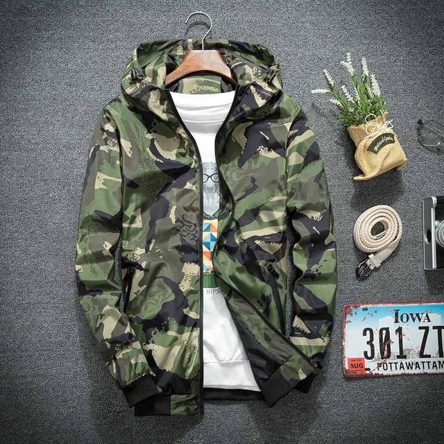 Windjacke Jacken Männer Casual Frühling Mit Kapuze Camouflage Jacke Herren Street Hip Hop Sportwear Camo Armee Jacke Kleidung XXXL armee grüne