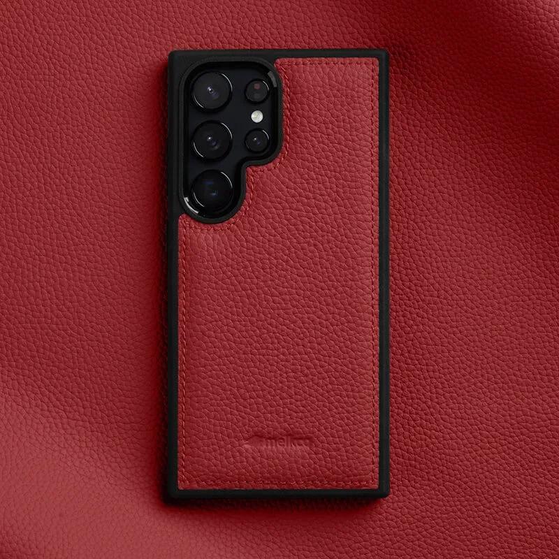Melkco 100% Echtes Leder Case für Samsung Galaxy S23 S24 S25 Ultra Plus Premium Luxus Hülle Rindsleder Business Handyhüllen for S24 rot