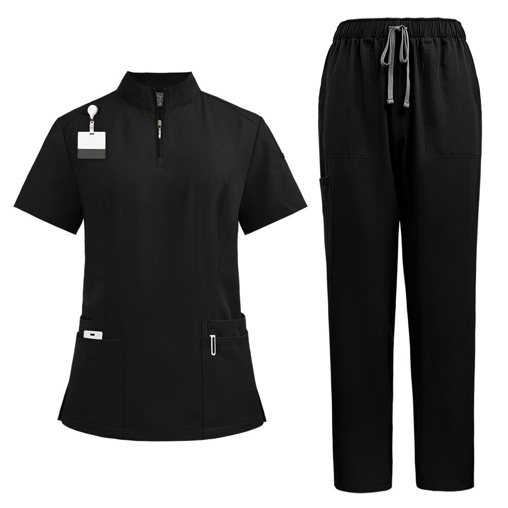 Arzt, Krankenschwester, OP-Uniform, Damen-Peeling-Set, Schönheitssalon, Arbeitskleidung, Klinik-Peelings, Oberteil und Hose, Spa, Pflege-Tunika-Anzug XXL schwarz