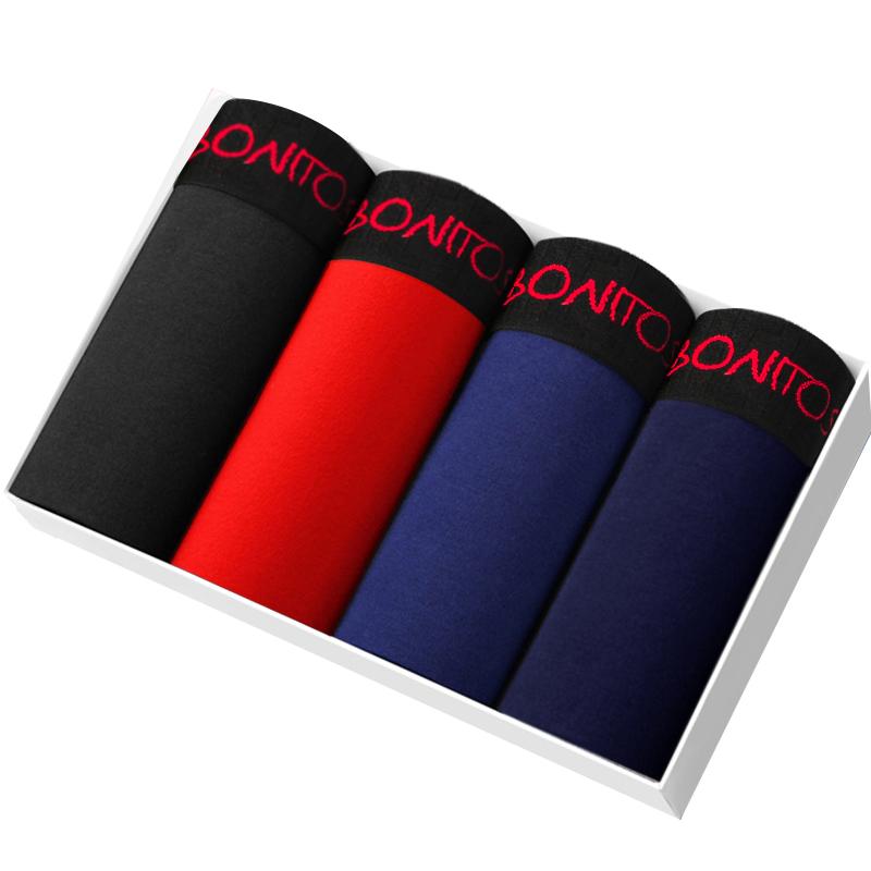 BONITOS 4-teiliges bedrucktes Boxershorts für Herren, Baumwolle, Herren-Unterhosen-Set, sexy Herren-Unterwäsche L