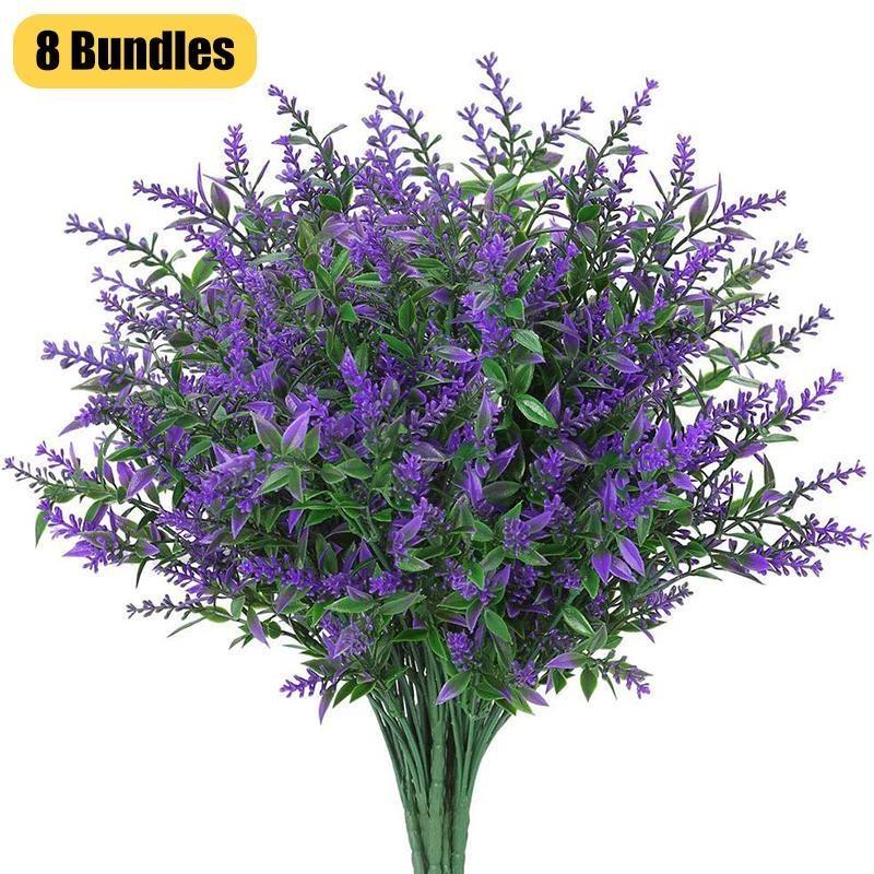 8 Bündel künstliche Lavendelblüten für den Außenbereich, Kunstblumen zur Dekoration, beständig, kein Verblassen, künstliche Kunststoffpflanzen, Garten, Veranda, Fensterdekoration 8 Bundles