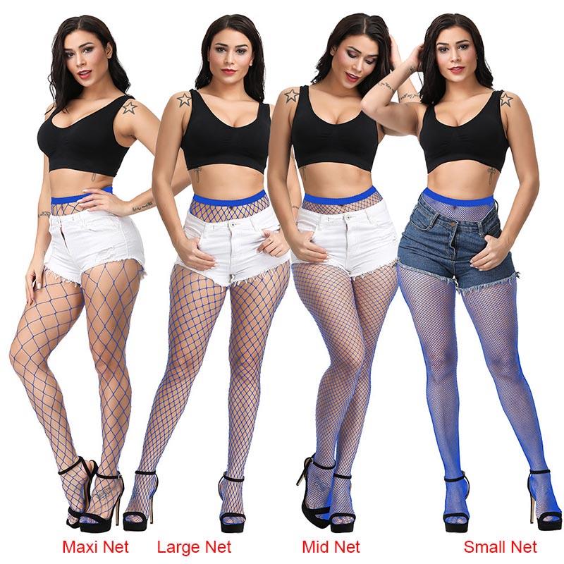 Lange sexy Netzstrümpfe für Damen, Fischnetz-Strumpfhose, Netz-Nylon-Strumpfhose, Dessous, Haut, Oberschenkelhohe Strümpfe Mid Net blau