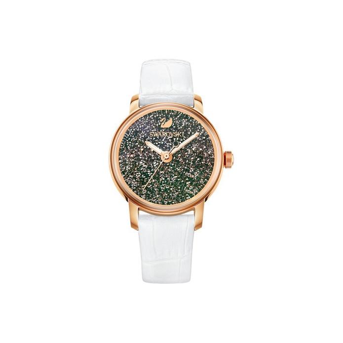 Swarovski Kollektion Quarzuhr Lederarmband 38mm Silbernes Zifferblatt 30M Wasserdicht Damenuhren 5344635 White Strap gray