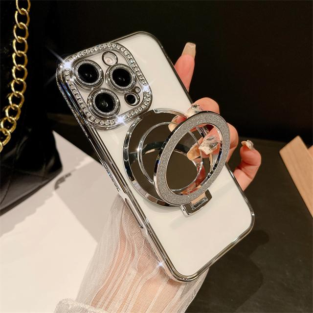 Für iPhone 16 Pro Max Luxus Glitzer Halter Ständer Beschichtung Rahmen Handyhülle Für iPhone 11 12 13 14 15 16 Plus Flash Diamant Hülle For iPhone 16