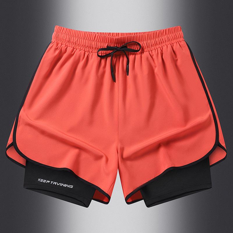 Sport-Shorts für den Sommer, blendfreie, doppellagige Sport-Shorts für Männer und Frauen, zum Laufen im Freien, Fitness-Hose XXXXXL red