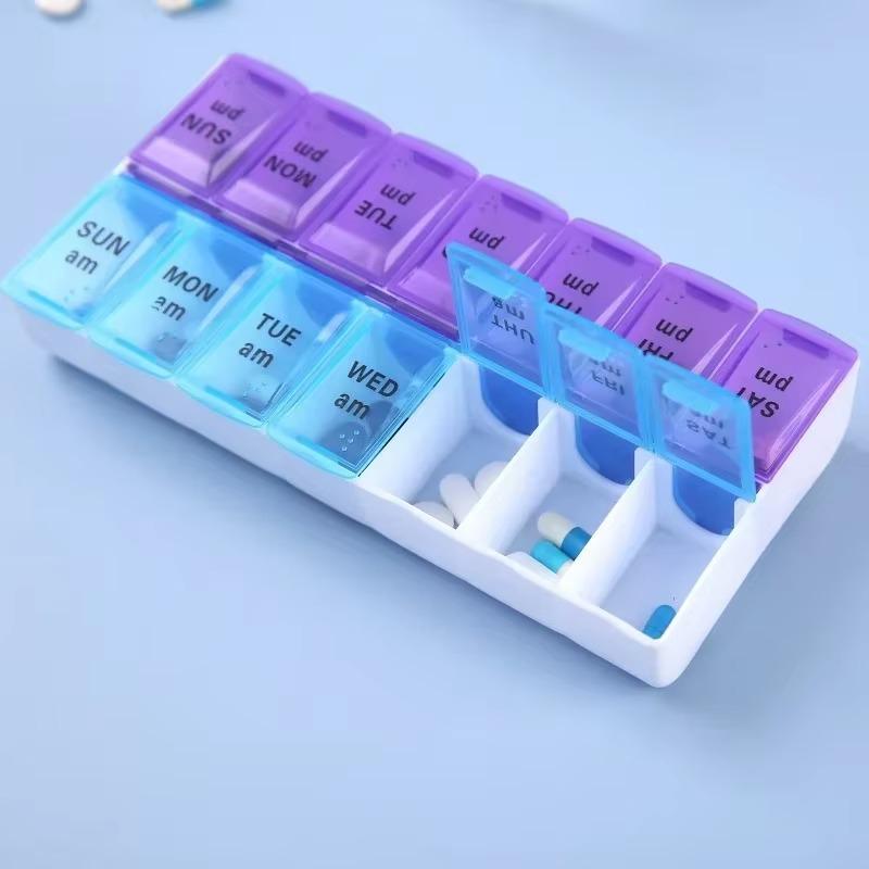 14 Fächer 7 Tage Wöchentliche Pillendose Medikament Tablettenspender Organizer Pillenbox Teiler Pillenaufbewahrung Aufbewahrung LS S
