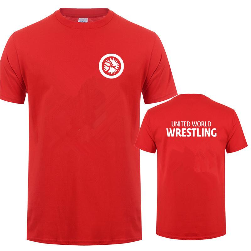 United World Wrestling UWW Herren T-Shirt Lustig Cool Sommer Baumwolle Kurzarm T-Shirts Rundhals T-Shirt Mann Hip Hop Streetwear 2XL red