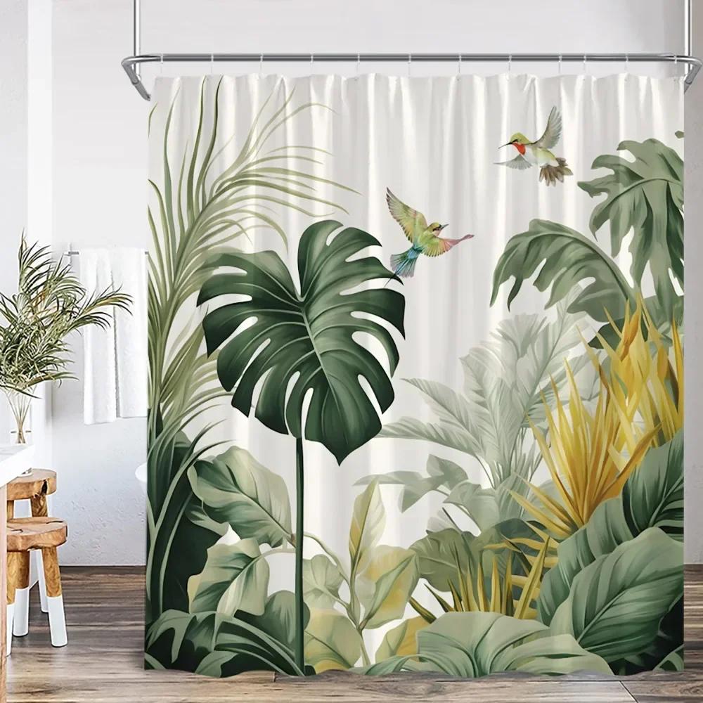 Nordisch Modern Duschvorhang Tropische Blätter Monstera Duschvorhang Waldgrüne Blätter Pflanzen Badezimmerdekoration W60H190(CM)-1 Pcs