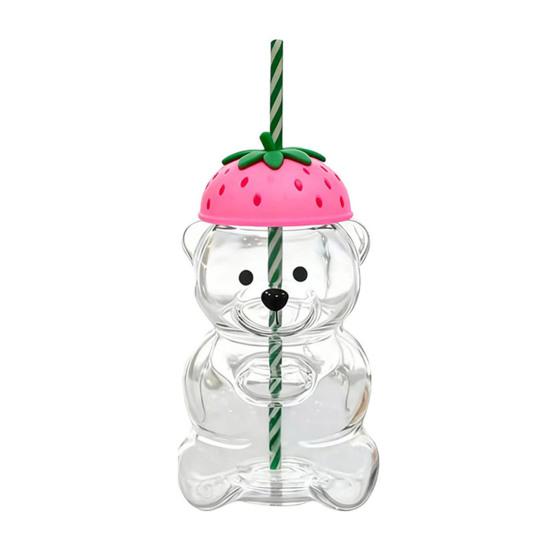 Teddybär Glas-Trinkbecher mit Strohhalm BPA-frei 580 ml Großes Fassungsvermögen Glas-Trinkbecher für kalte Getränke Behälter für selbstgemachte Getränke A