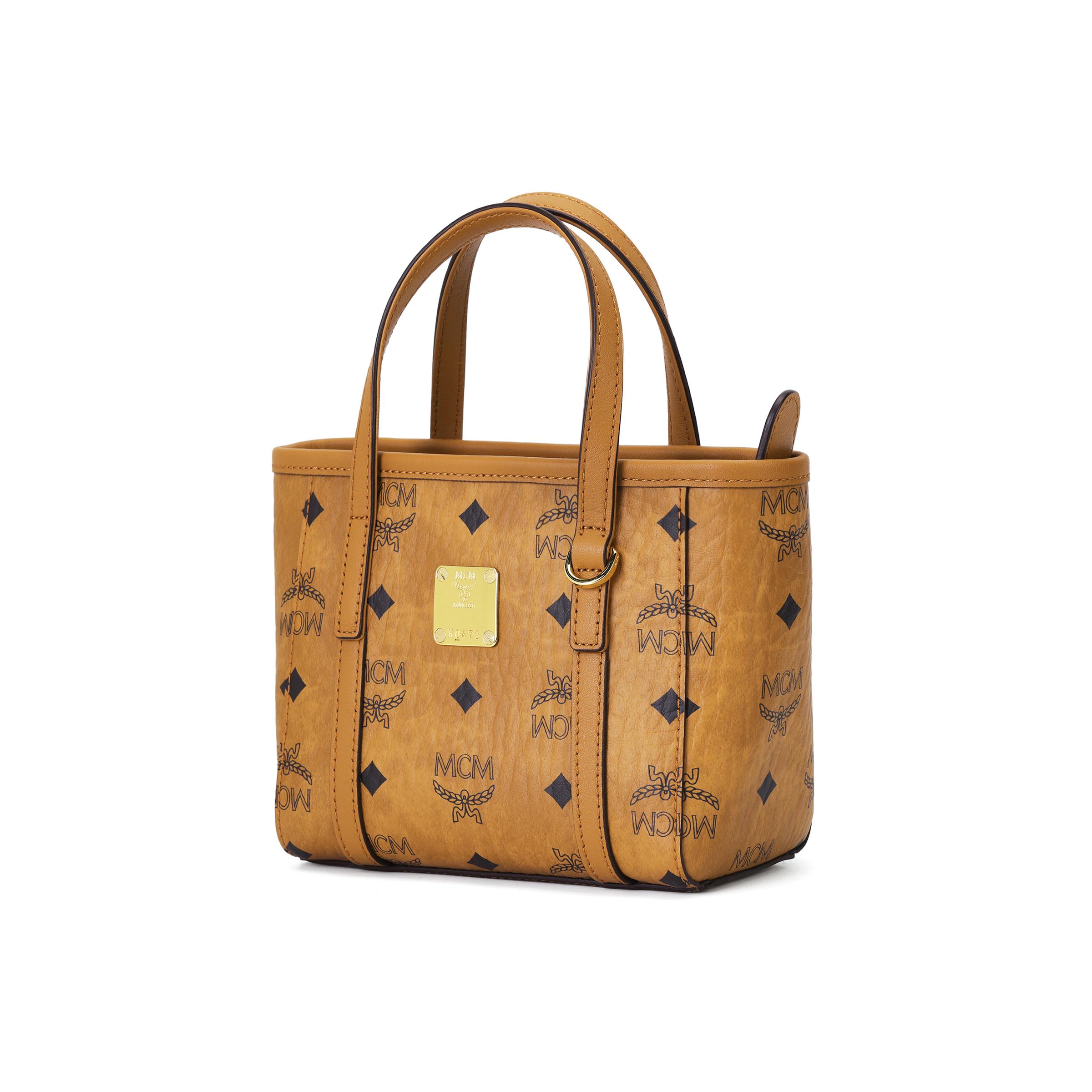 MCM Toni Markenlogo Reißverschluss Leder Tragetasche Einkaufstasche Schulter Crossbody Handtasche Mini Damen Tragetaschen Braun Cognac MWPFSMT03CO001 Basic Set (Bag+Dust Bag)