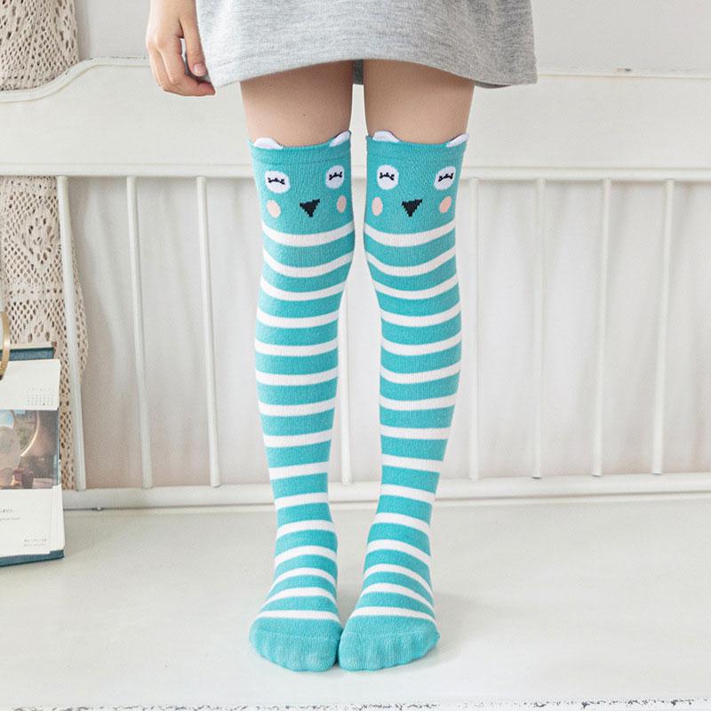 Baby Lange Socken Für Kinder Cartoon Fuchs Nette Katze Socken Für Kinder Mädchen Knie Socken Streifen M leichte himmelblaue
