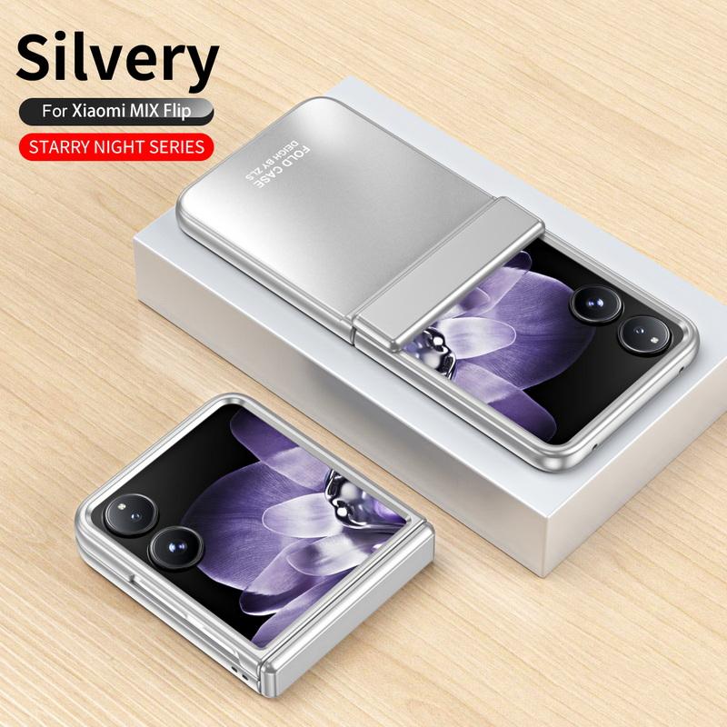 Luxuriöse, einfarbige Klapphülle mit gehärtetem Glas, 3-teilig, für Xiaomi Mix, Flip, stoßfeste, klare, harte PC-Hülle für schlanke Telefone Xiaomi Mix Flip silber