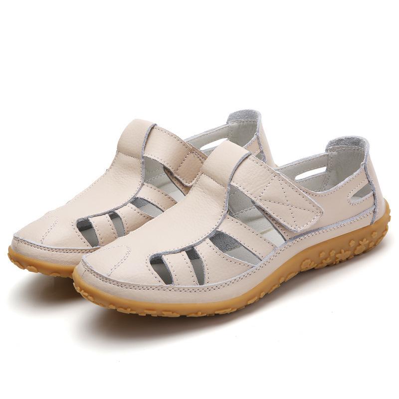 Damen Ledersandalen Lässige Sommer Sandalen mit geschlossenem Zeh Strand Sandalen Flache Bequeme Sneaker 39 beige