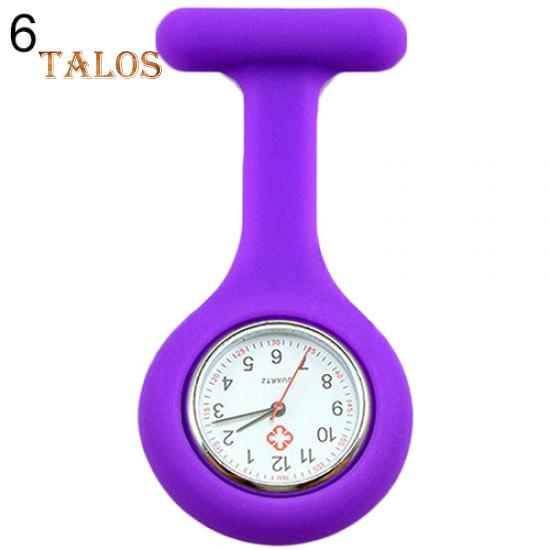 Niedliche, biegsame, weiche Krankenschwesteruhr aus Silikon mit Brosche, Taschenuhr, Tunika, Quarzuhrwerk violett