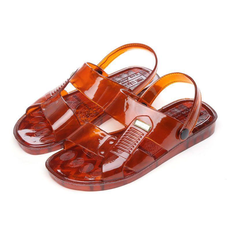 Mode Herren Sandalen Sommer Jelly Schuhe Flache Hausschuhe Haushalt Outdoor Retro Sandalen Transparente Sandalen Schuhe für Mann 42 orange