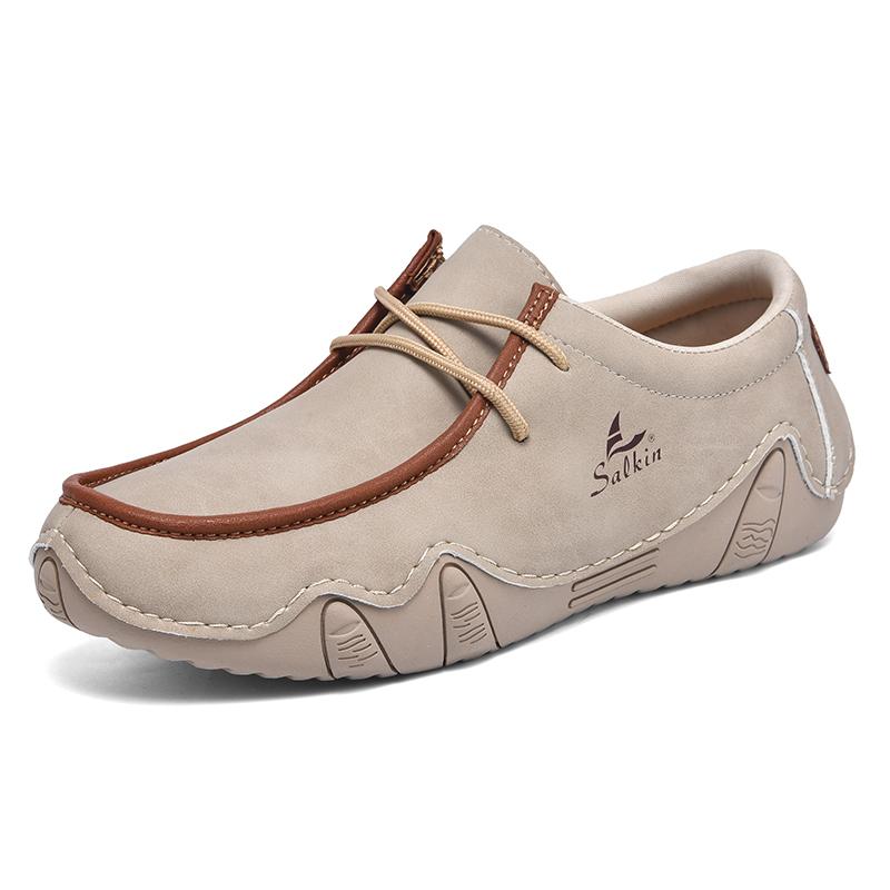 Handgefertigte lässige Lederschuhe für Herren, bequeme Fahrschuhe, weiche Leder-Loafer, Herrenschuhe, Mokassins, Werkzeugschuhe 47 sand