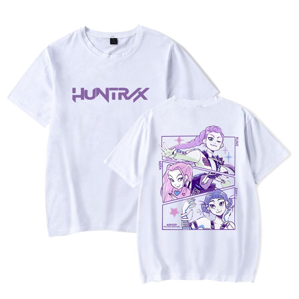 Damen Herren T-Shirts KPop Dämonenjäger Cartoon Druck T-Shirt Sommer Freizeit Damen Herren Kleidung Mode T-Shirts XXS weiß