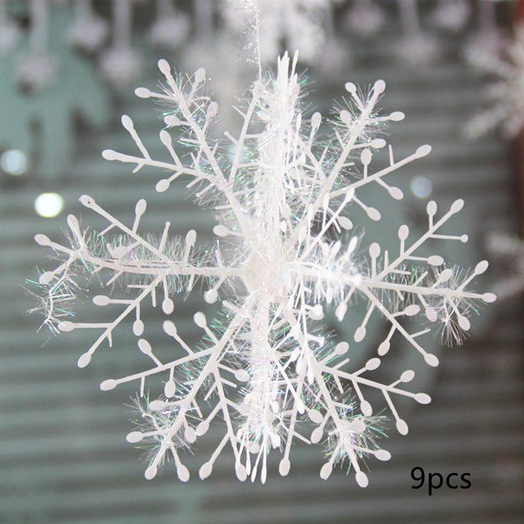 9 Stück künstliche Weihnachtsschneeflocken, schöne weiße große Schneeflocken, Weihnachtsbaumzubehör, Weihnachtsdekoration 11cm