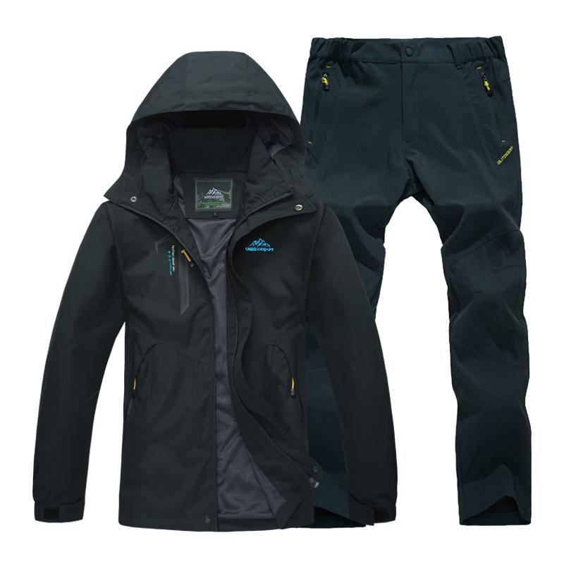 Damen Jacke Hose Wander Set Herbst Outdoor Reise Wasserdicht Winddicht Anzug Trekking Mantel Hose L graue