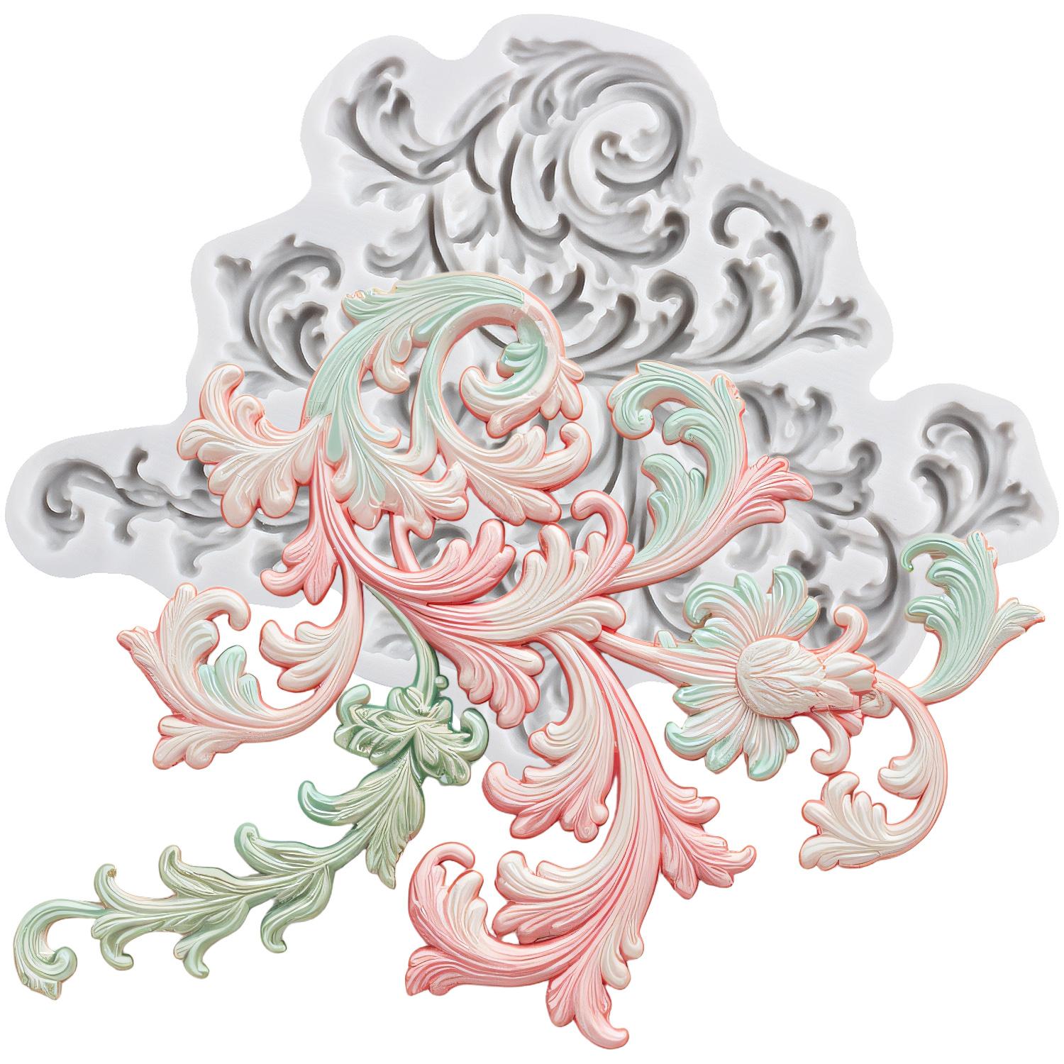 Barock Silikonform Blume Spitze Fondantformen Kuchen Dekorationswerkzeuge Cupcake Topper Süßigkeiten Zuckerhandwerk Gummipaste Polymer Clay graue