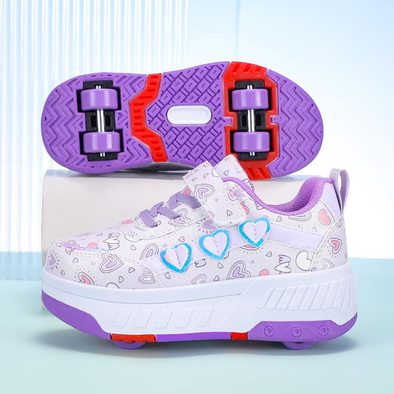 Kinder Rollschuhschuhe Mode Outdoor Sport Wanderschuhe Neue LED-Lichtschuhe Süße Kinder Turnschuhe für Mädchen 34 violett