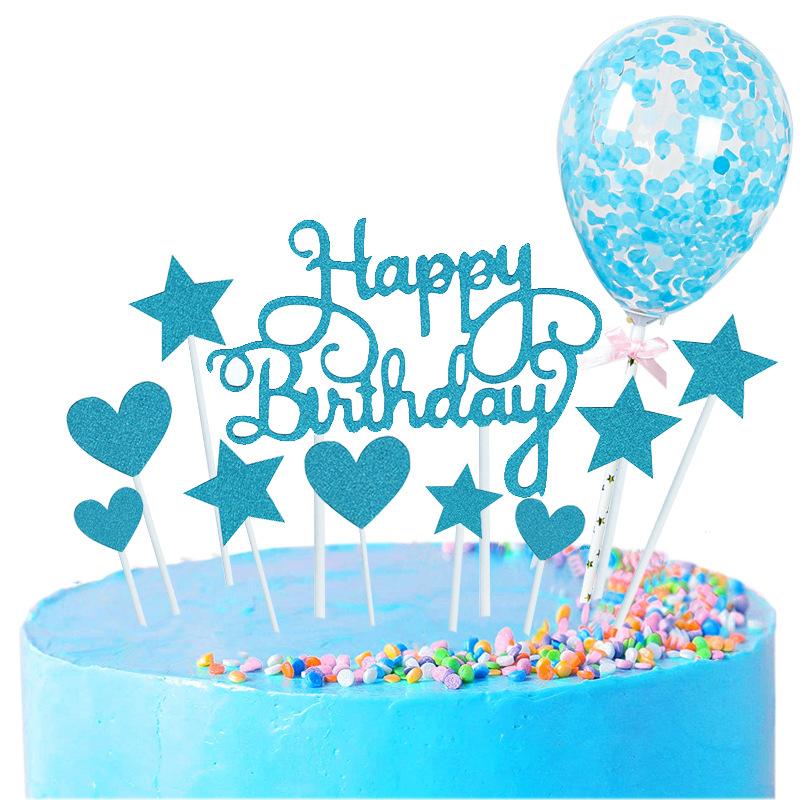 11 teile/satz Glitter Alles Gute Zum Geburtstag Kuchen Dekoration Schöne Kinder Geburtstag Flagge Konfetti Ballon Kuchen Topper Junge Mädchen Baby Dusche hochzeit Dekor Liefert blau