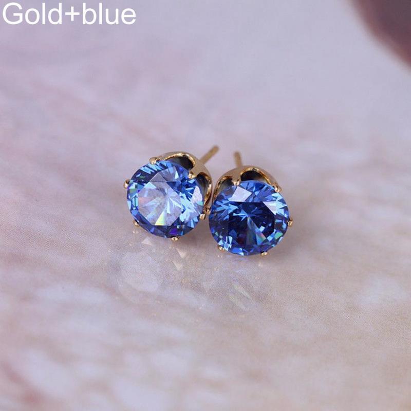 1 Paar Ohrringe Damen Modeschmuck Elegante Zirkonia Ohrstecker Hochzeitsgeschenk gold&blue