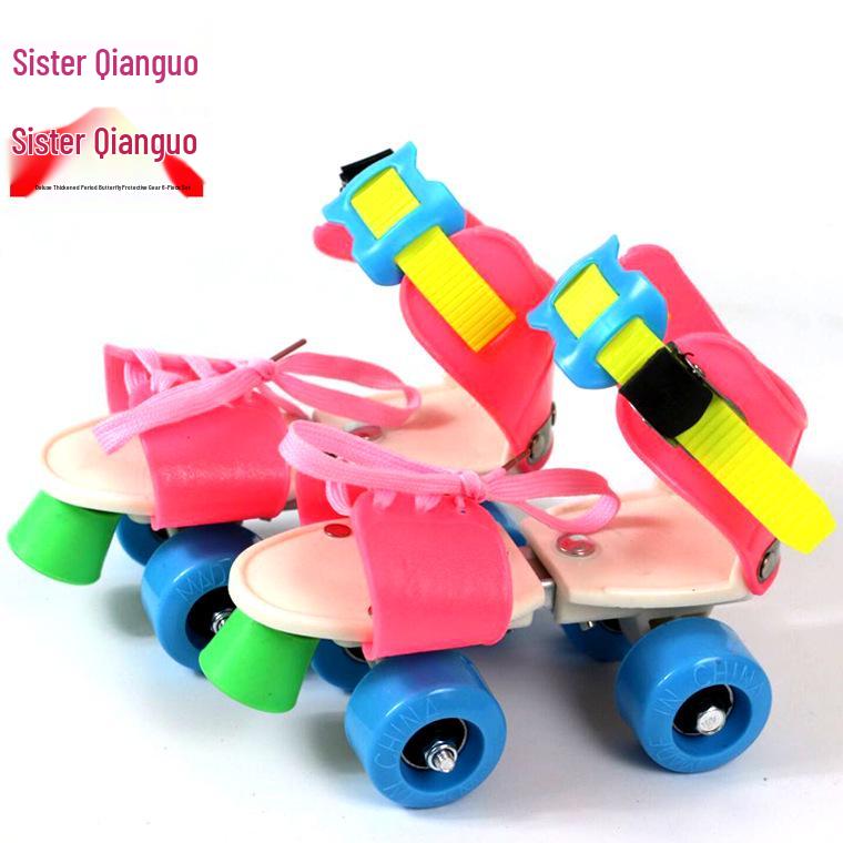 Kinder Doppelreihen-Vierrad-Rollschuhe mit Schutzausrüstung adjustable