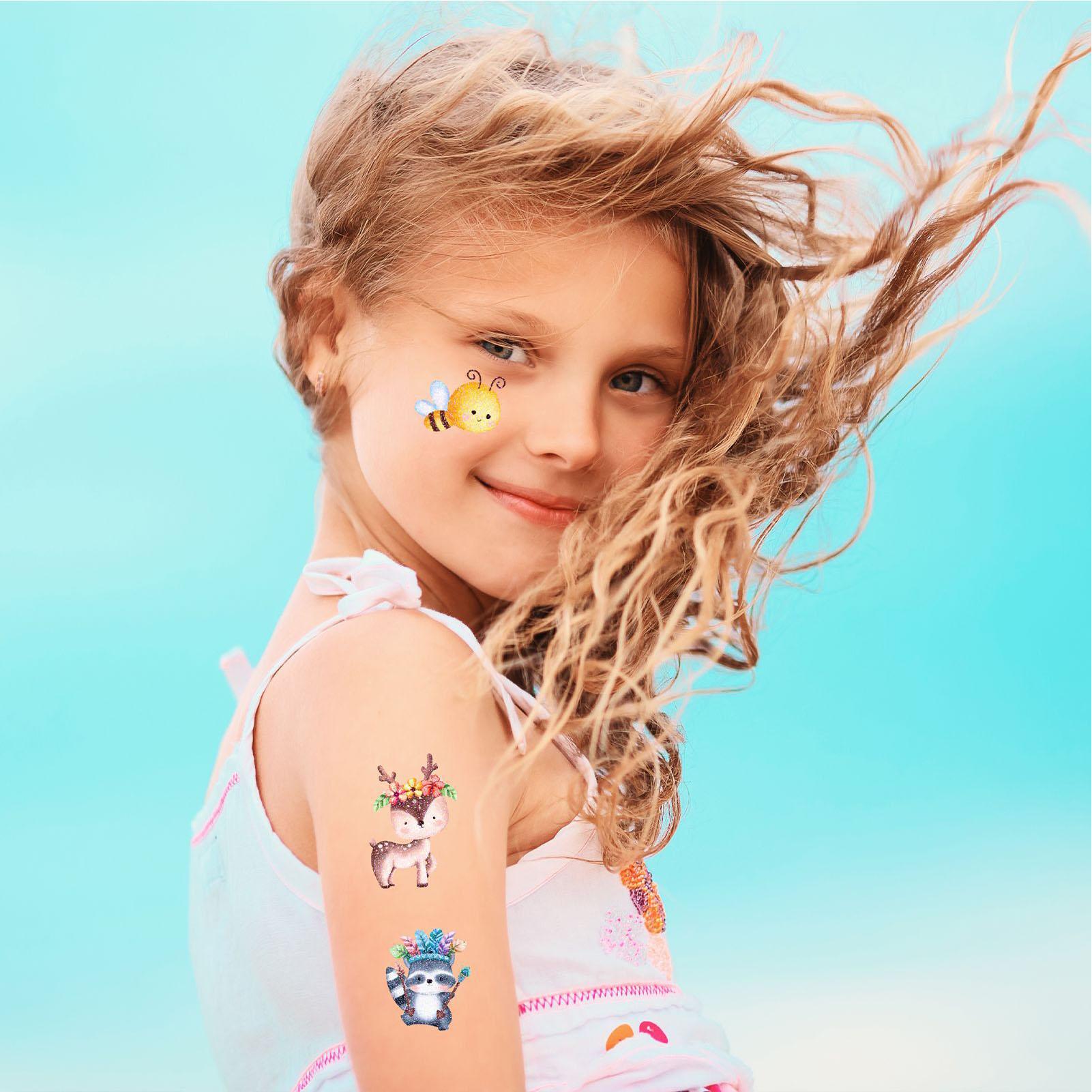10 STÜCKE Tattoo-Aufkleber Fake-Tattoo Niedlich Aquarell Tier Cartoon Glitzer Wasserdicht Sicher Temporäres Tattoo für Alter 3+