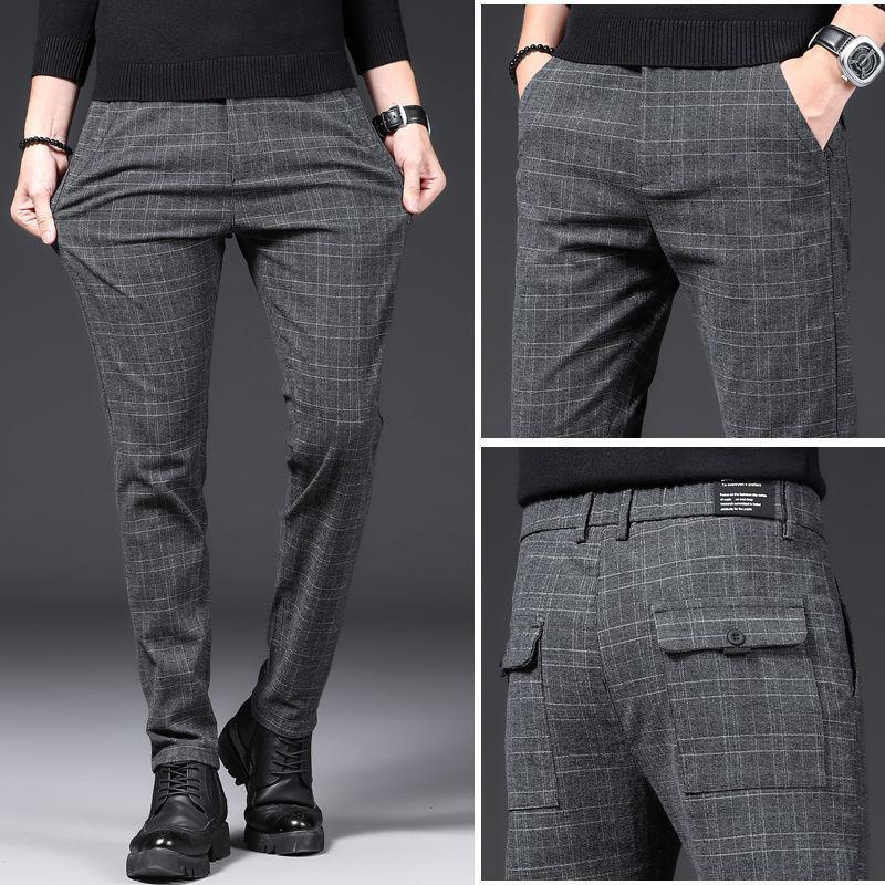 Herbst Und Winter Männer Casual Hosen Slim Fit Stretch Füße Männer Koreanischen Stil Hosen Plaid Plus Größe Casual Lange Hosen 32 grau