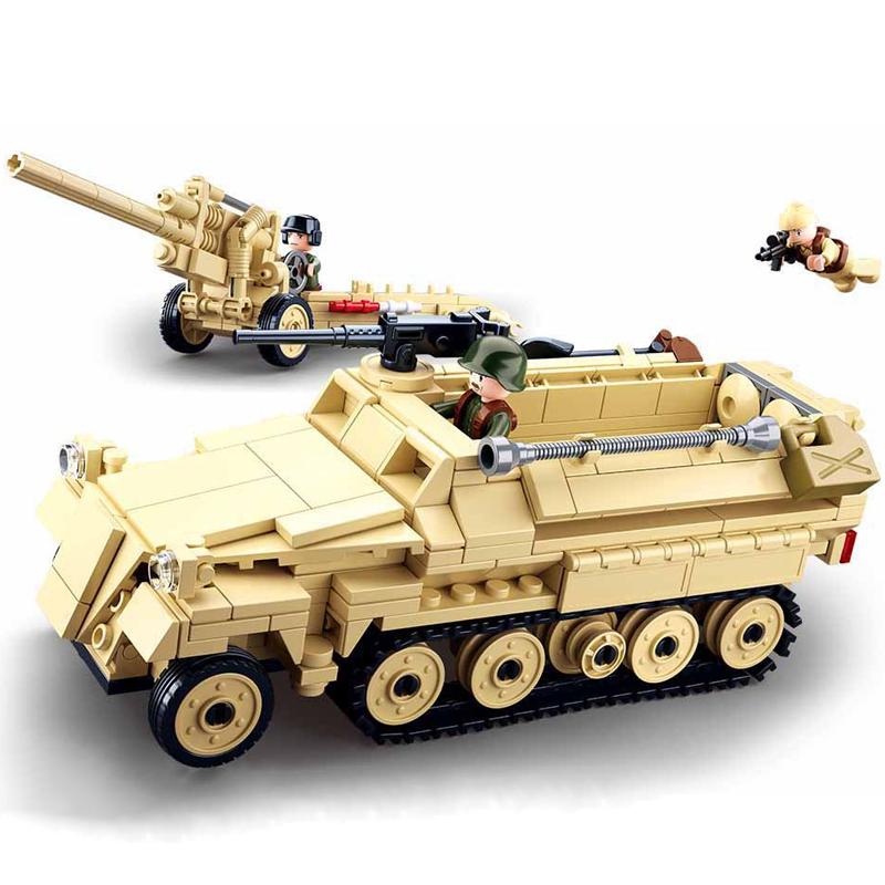 WW2 Deutscher Militär Halbkettenfahrzeug Kanonenpanzer Bausteine Set Weltkrieg II Soldatenfiguren Bricks Classic Modell Kinderspielzeug Jungen