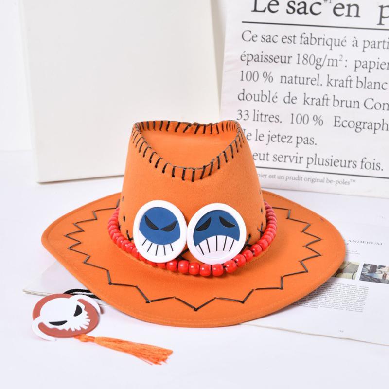Anime One Piece Ace Jazz Hut Cosplay Hüte Luffy Ace Orange Cowboyhut Für Kinder Erwachsene Halloween Karneval Cosplay Zubehör orange
