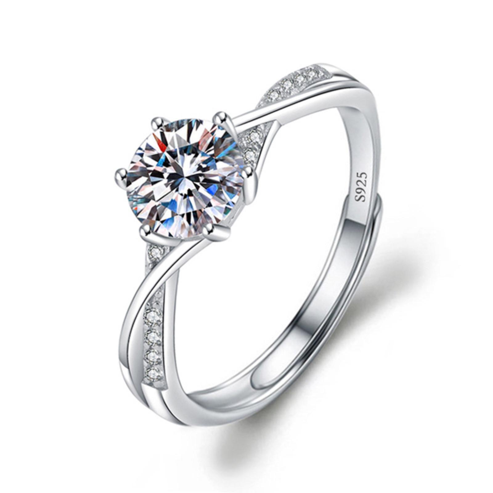 Moissanit Ring für Frauen Instagram-inspirierter Stil Verstellbarer offener Ring Luxus High-End Zirkonia Ring One Size weiß